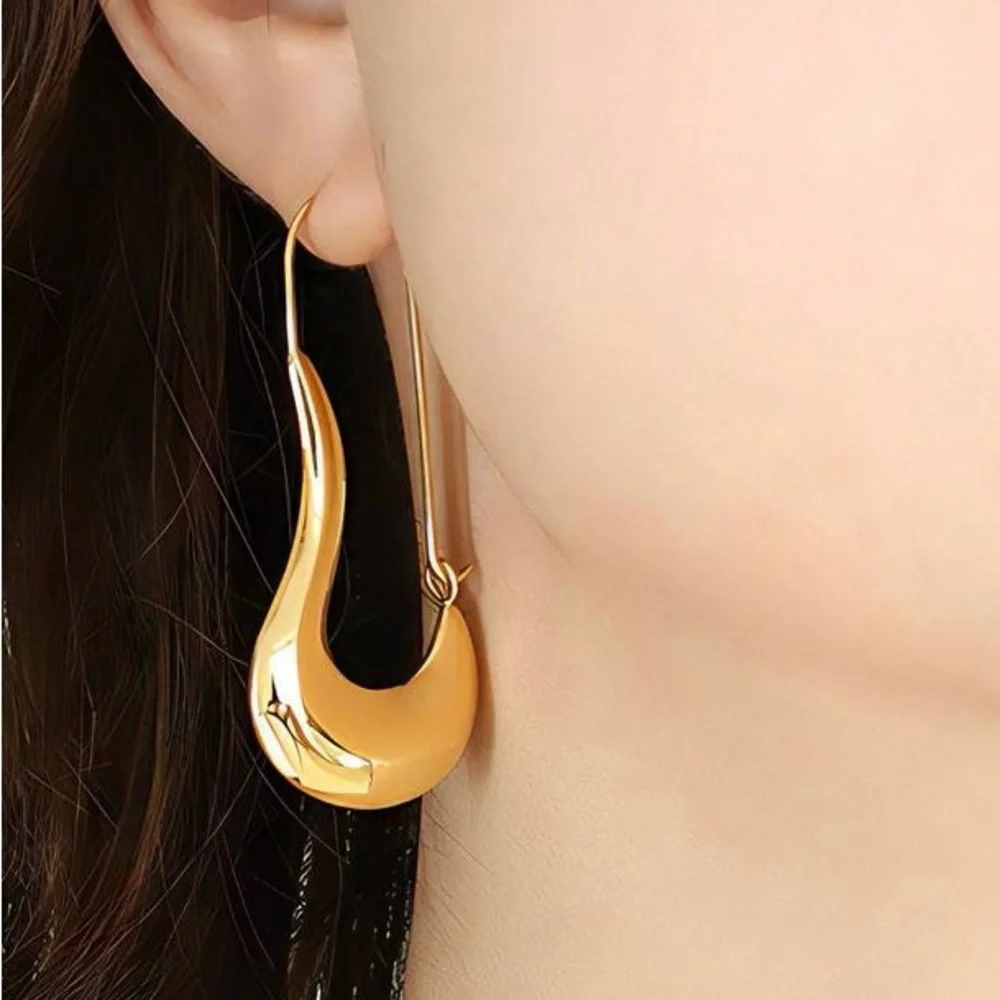 “Large Drop” Hook 18K Gold Plated Earrings - Picture 2 of 5
